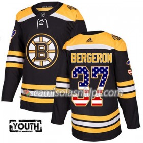 Camisola Boston Bruins Patrice Bergeron 37 Adidas 2017-2018 Preto USA Flag Fashion Authentic - Criança